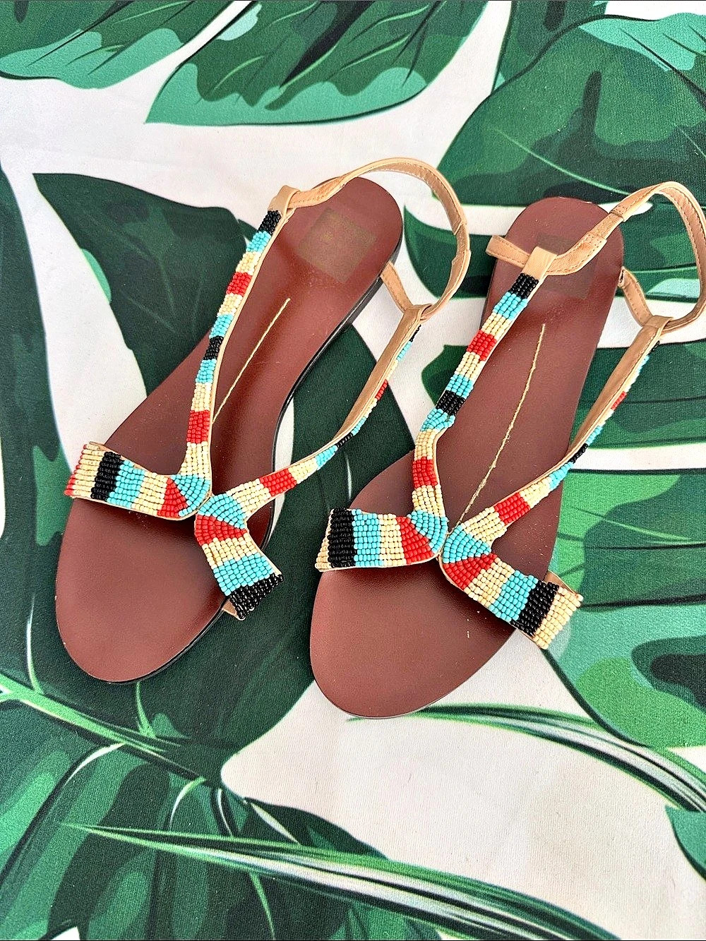 DV by dolce vita Beaded Ankle Strap Sandals in Brown & Multicolor